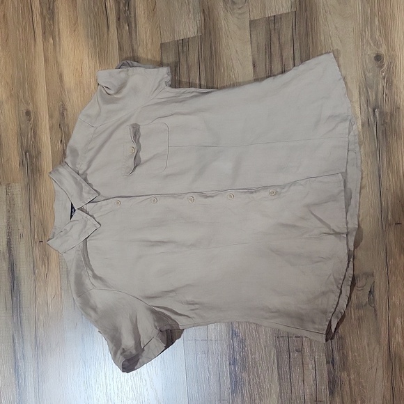 STYLE & CO Tan Neutral 100% Linen Roll-Tab Sleeve Pocket Button-Down Blouse Top - Picture 3 of 10